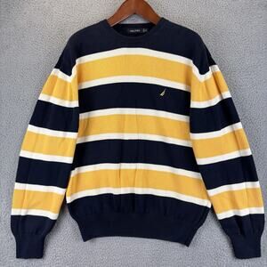 NAUTICA Sweater Mens XXL Blokecore Preppy Old Money Navy Striped 100% Cotton